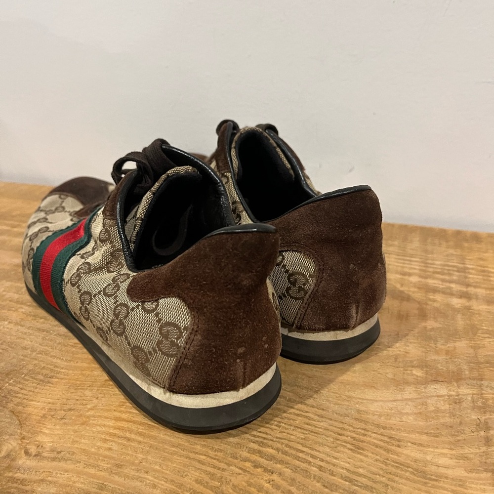 Gucci authentic VTG GG monogram canvas and brown suede sneakers mens size 8 EUC - Picture 5 of 10